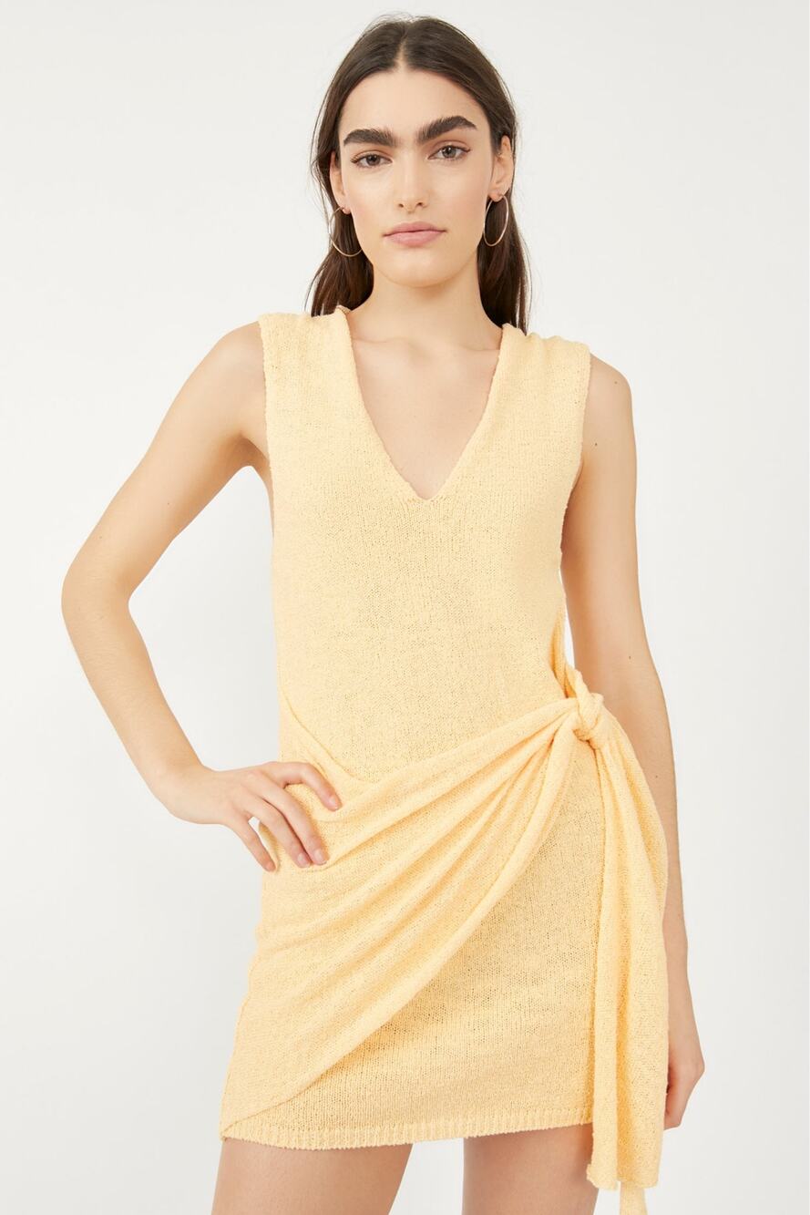 Free People Beach Yellow Knit Sleeveless Sweater Mini Dress Loungewear Cotton XS